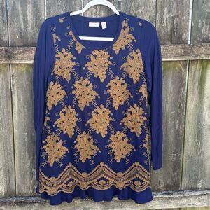 Logo Lavish Gold Floral Lace Tunic Top XS